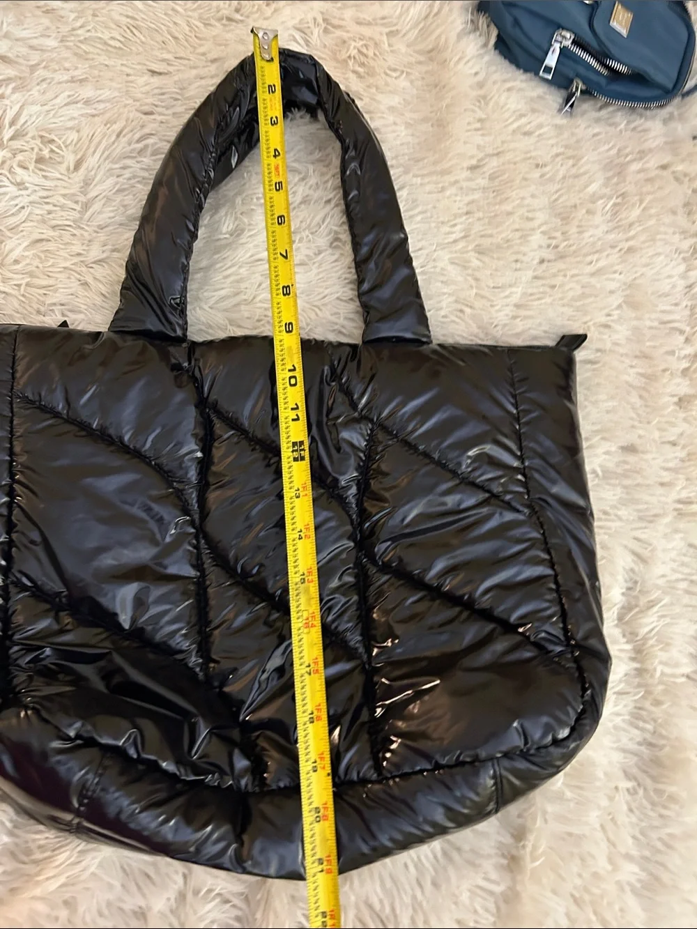 Vince Camuto Black Quilted Shiny Puffer Tote